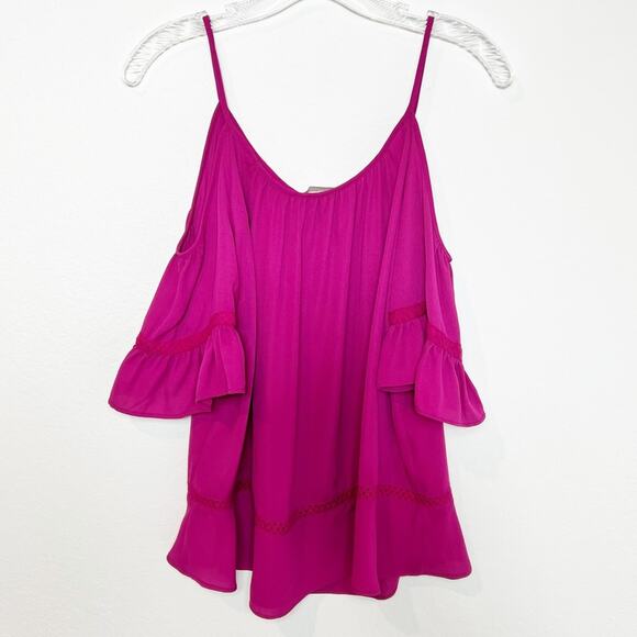 MICHAEL MICHAEL KORS SILKY COLD SHOULDER PINK LIGHT WEIGHT WOMEN BLOUSE SMALL - Picture 4 of 8